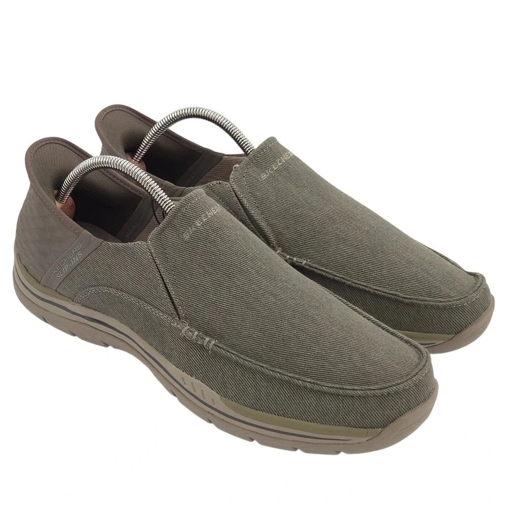 Skechers Slip-Ins Expected Cayson Moc Toe Canvas Loafers Mens 11.5 Beige NEW